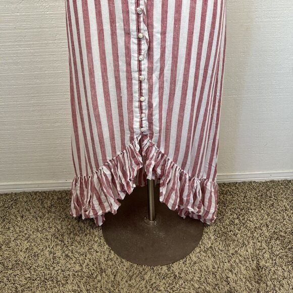 Rails Dress M Womens New $188 Red White Frida Carmine Stripe Button Front Ruffle - Picture 6 of 8